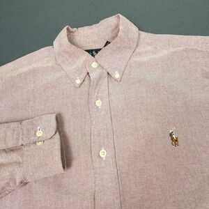 Ralph Lauren Men's Coral Red Chambray Button Down Long Sleeve Large 15 1/2 34/35